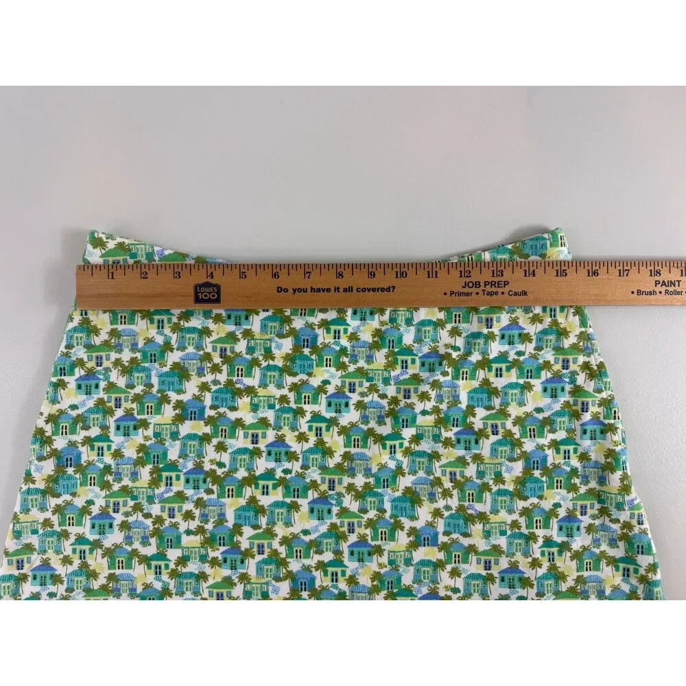 J Jill Pull On Skirt Cotton Modal Tropical Houses Palm Trees Print Women's S